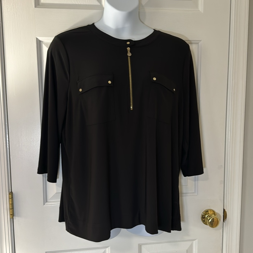Anne Klein Long Sleeve Shirt with Front Zipper